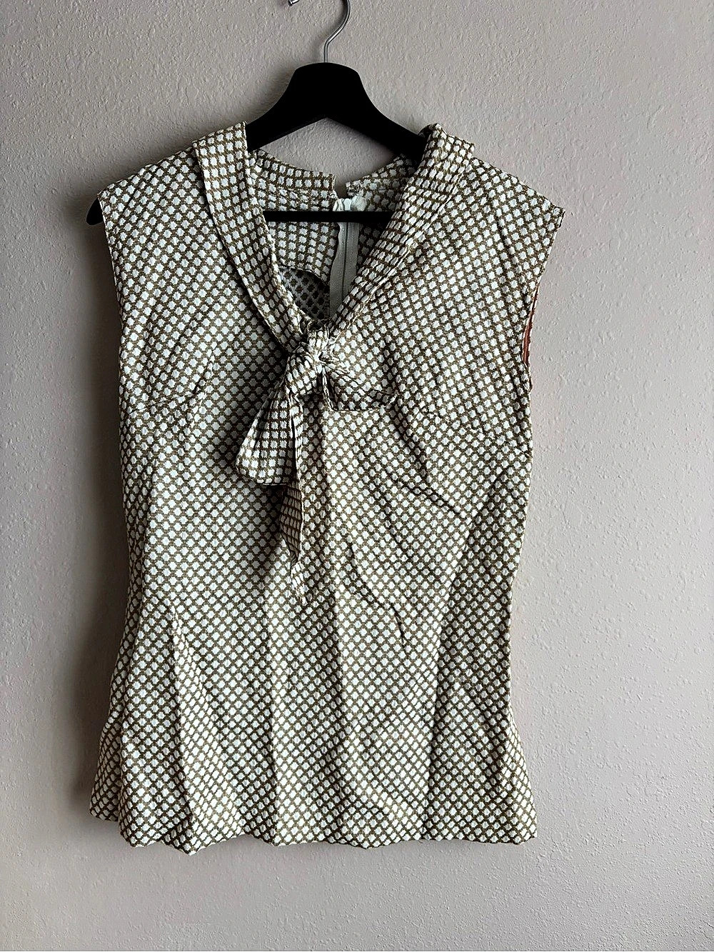 Vintage Bow Blouse in White & Brown Like New